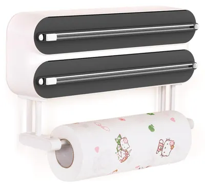 Produktbild von 3-in-1-Spender für Frischhaltefolie mit Papierhandtuchhalter – Papierhandtuchhalter mit Schneidevorrichtung – Papierhandtuchhalter ohne Bohren – Wandmontierter Papierhandtuchhalter – Folienschneider – Spender für Alufolie und Frischhaltefolie
