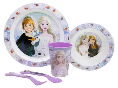 Produktbild von Disney Die Eiskönigin Elsa Kinder Geschirr-Set 5 teilig Becher Teller Schüssel