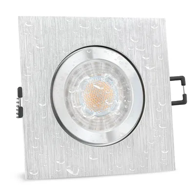 Produktbild von QW-2 Einbau Deckenstrahler GU10 LED - inkl. GU10 LED neutralweiß 3W wechselbar - Aussen & Bad Deckenspot eckig gebürstet IP44