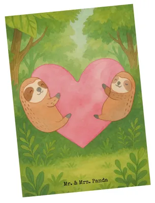 Produktbild von Mr. & Mrs. Panda Grußkarte Faultiere Herz Design - Weiß - Geschenk, Jahrestag, für Frauen, Hochzeitstag, Valentinstag, Ansichtskarte, Freundin, Postkarte, Postkarten