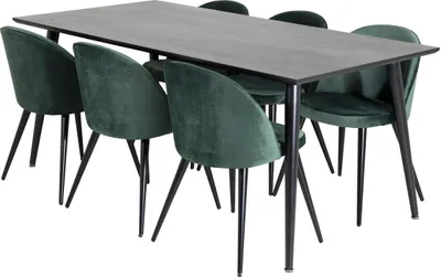 Image de Dipp180x90BLBL ensemble table, table noir et 6 Velvet chaises Velours vert, noir.
