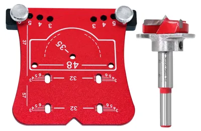 Obrázek produktu pro otvírač pantů 35 mm s vrtákem, polohovací deska pro otevírání pantů dveří skříněk, šablona pro polohování pantů - červená