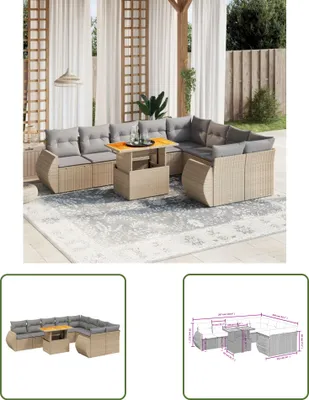 Produktbild von The Living Store 10-tlg. Garten-Sofagarnitur mit Kissen Beige Poly Rattan