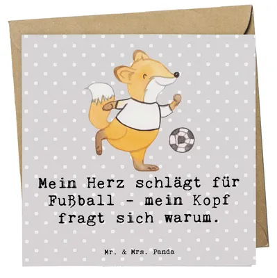 Produktbild von Mr. & Mrs. Panda Deluxe Karte Fußball Liebe - Grau Pastell - Geschenk, Herz, Sport, Sportler, Erlebnis, doppelkarte, anlasskarte, Teamsport, Verstand, Glückwunschkarte