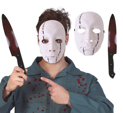 Imagen del producto de Conjunto de máscara de Halloween con cuchillo, ideal para disfraces, fiestas, accesorios de decoración de terror y máscaras espeluznantes. Color: Multicolor