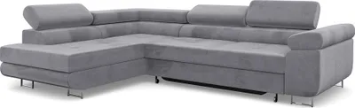 Produktbild von MEBLINI Schlafcouch mit Bettkasten - Ecksofa mit Schlaffunktion - Sofa mit Relaxfunktion und Kopfstützen - Couch L-Form - Eckcouch - Wohnlandschaft - MALIBA - 277x203x63cm Links - Grau Samt