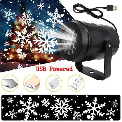 Produktbild von LED-Schneeflocken-Projektor für Weihnachten, 360° verstellbar, USB 5 V, Weihnachtsbeleuchtung für Innen- und Außenbereich - Schneeflocken