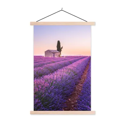 Produktbild von MuchoWow® Textilposter Lavendel - Sonnenuntergang - Lila - Blumen 40x60 cm mit holzfarbenen Rahmen - Poster