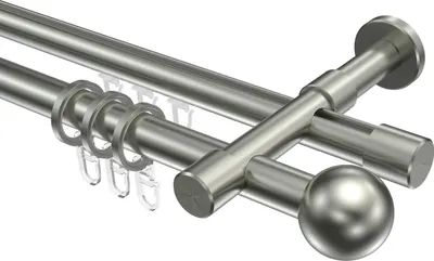 Produktbild von Interdeco Rundrohr-Innenlaufstange / Gardinenstange (Kombination) Edelstahl-Optik, Typ Prestige Luino (Kugel), 20 mm Ø 2-läufig, 520 cm