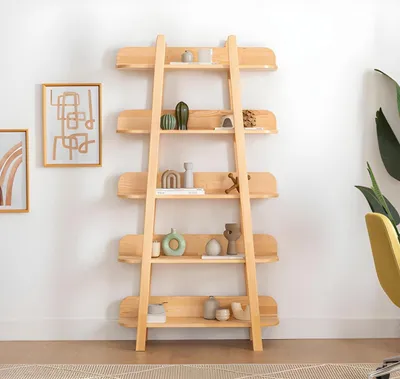 Immagine prodotto di Libreria moderna beige per il soggiorno, scaffali per l'archiviazione, mobili in legno di design