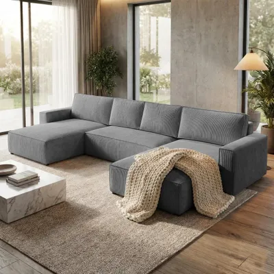 Produktbild von BEAUTYSOFA | Ecksofa PARYS U - 390 cm, Ecksofas mit Schlaffunktion und Bettkasten, Modernes Schlafsofa in Grau