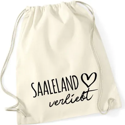 Produktbild von Huuraa Turnbeutel Saaleland verliebt 12 Liter Natural Baumwolle Rucksack Geschenkidee