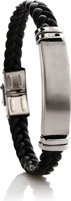 Produktbild von Karisma Männer Imitat-Leder Armband Edelstahl Platte Matt - Ideal Zum Eingravieren - SB5330 - 19.0 Zentimeter
