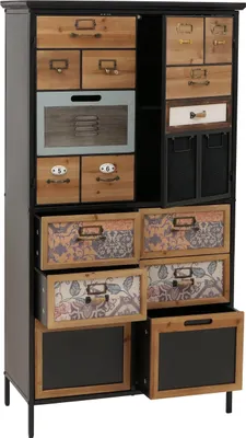 Zdjęcie produktu dla Komoda apteczna HWC-O80, szafka z wysokimi szufladami, styl vintage shabby 136x73x35cm, naturalny/niebieski/biały