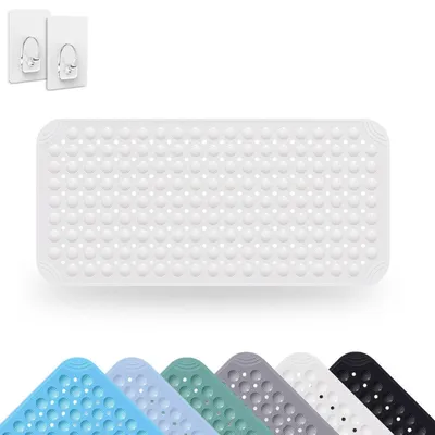 Image de Tapis de douche antidérapant, 40 x 80 cm, PVC blanc, avec ventouses et crochets