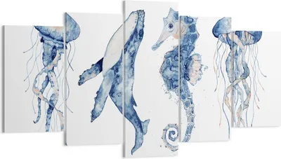Produktbild von Bild auf Leinwand - Leinwandbild - 5 Teile - Tiere Marine Kinder - 160x85cm - Wand Bild - Wanddeko - Wandbilder - Leinwanddruck - Bilder - Wanddekoration - Leinwand bilder - Wandbild - EA160x85-4262