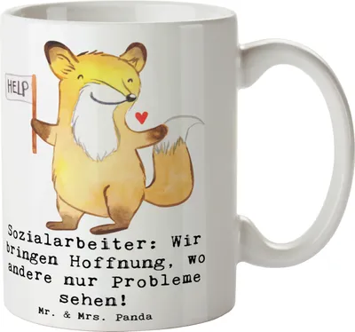 Produktbild von Mr. & Mrs. Panda Kaffeetasse Sozialarbeiterin Hoffnungsträger - Weiß - Geschenk, Berufsprodukte, Beruf, Hingabe, kakaobecher, Berufspassion, handgefertigte Geschenke