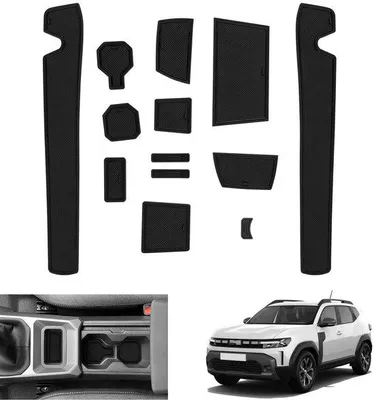 Immagine prodotto di Tappetini antiscivolo per Dacia Duster 3, 2024-2025, Tappetini in gomma per auto, Accessori per portabicchieri nella console centrale, Nero