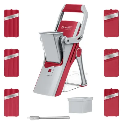 Produktbild von Genius Nicer Dicer Mando Gemüseschneider 12-tlg., Gemüsehobel manuell mit Aufbewahrungsbox 6 Einsätze Salatschneider für Scheiben Julienne, Mandoline