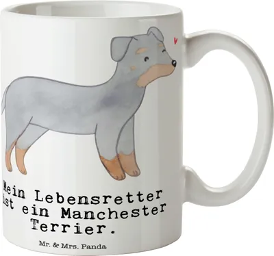 Produktbild von Mr. & Mrs. Panda Tasse Manchester Terrier Lebensretter - Weiß - Geschenk, schöne, Kaffeetasse, Teetasse, Becher, Trinkbecher