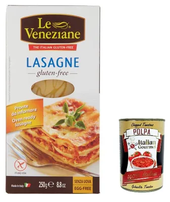 Produktbild von 12x Le veneziane lasagne senza glutine,lasagne gluten free, Pasta nudeln glutenfrei 250g + Italian Gourmet polpa 400g