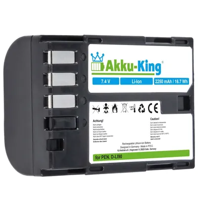 Produktbild von Akku kompatibel mit Pentax D-Li90 - Li-Ion 2250mAh - für 645D, K-01, K-5, K-5 II, K-5 IIs, K-7
