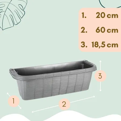 Produktbild von 4er Set Blumenkasten Balkongeländer Balkon Blumenkasten Balkonkasten mit Halterung Geländerkasten mit Wasserspeicher Rattan Optik Anthrazit 60 cm