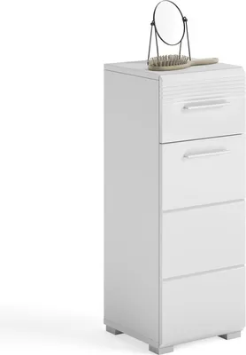 Image de Meuble de rangement de salle de bain 1 porte et 1 tiroir – Blanc Laqué – KLEANKIN