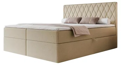 Produktbild von Boxspringbett PONTI 140x200 Rautensteppung Bettkasten Bonellmatratze Beige