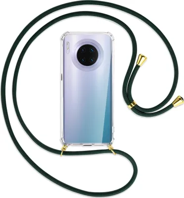 Produktbild von Handykette Backcover-Schutzhülle mit Band (Metall goldfarben) für Huawei Mate 30 Pro - dunkelgrün