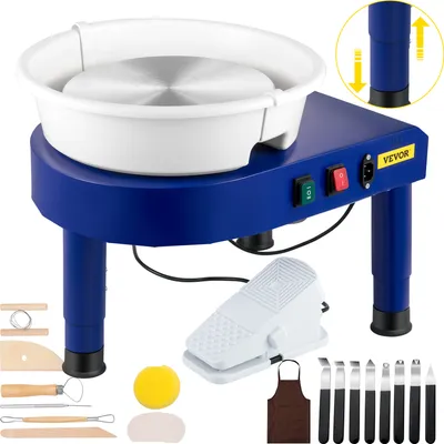 Produktbild von VEVOR Töpferscheibe 35 cm Keramikmaschine, 450 W Elektrische Keramikrad, 0 - 300 U / min Töpferscheibenmaschine, 60 dB Blaue Formmaschine mit Pedalwerkzeugsatz & abnehmbarem Schale für Keramikarbeiten