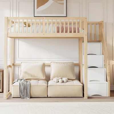 Produktbild von okwish Hochbett 140x200cm Jugendbett，Einzelbett mit Sicherheitsaufbewahrungsleiter,Sicherheitsumrandung, Geeignet für Kinder, Jugendliche und Erwachsene,  ohne Matratze, Holzfarbe