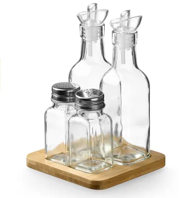 Produktbild von Gewürz- und Ölset mit Holzsockel, 4-teilig
