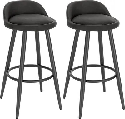 Obrázok produktu pre Happyment Kožená barová stolička Manchester - Sada 2 ks - Antracit - S operadlom - Ergonomická - Kuchynská stolička - Výška sedadla 69 cm