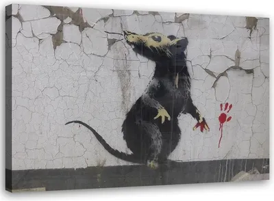 Produktbild von Leinwandbild banksy rattenpfote 100x70 cm Feeby grau wandbild bereit zum aufhängen