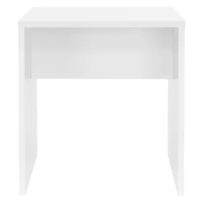 A white wooden stool is shown from the front against a white background.
