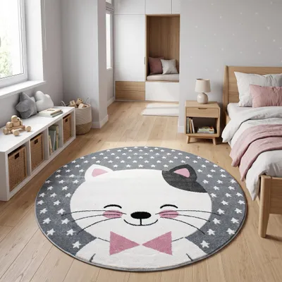 Image de Homebyhome Tapis pour Chambre de Fille Motif Tendance Forme Rectangulaire ou Ronde Doux et Confortable, Taille: 120 cm rond