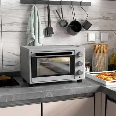 Image de Mini-four 21 L, four de table, mini-four à chaleur tournante, acier inoxydable, argent | 46 x 38,5 x 29 cm | 1 400 W | 100–230 °C | 3 modes de cuisson