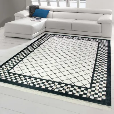 Obrázek produktu pro Koberec moderní obývací pokoj koberec s diamanty v černé krémové barvě velikost - 120 x 160 cm