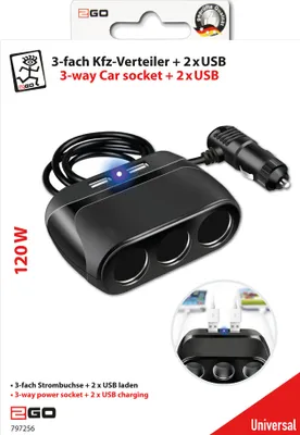 Produktbild von 2GO 797256, Auto, Lightning, 12 V, 0,45 m, Schwarz