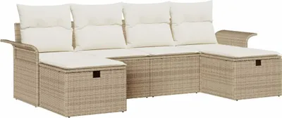Image de Ensemble de canapés de jardin vidaXL, 6 pièces, beige et crème, en polyrotin