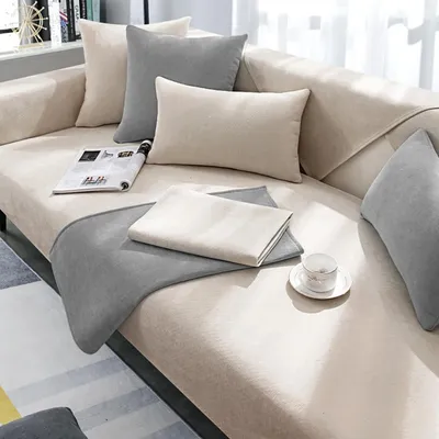 Immagine prodotto di Copertura per divano in chenille, per divani da 1, 2, 3 o 4 posti, divano angolare a forma di L, dimensioni 90x210 cm, colore crema
