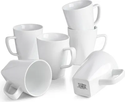 Zdjęcie produktu dla Zestaw 6 porcelanowych białych filiżanek do kawy z uchwytem 400ml cappuccino herbata mleko