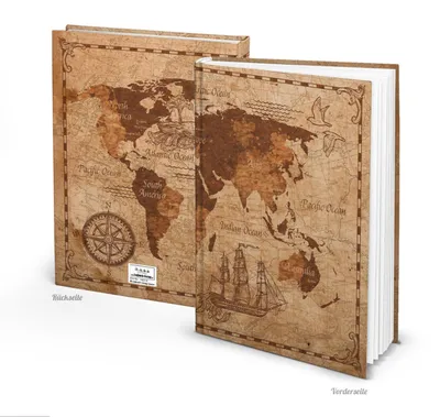 Produktbild von DIN A4 Notizbuch vintage mit Weltkarten-Motiv braunOhne Metallecken