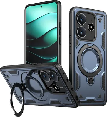 Produktbild von Dual Layer Hülle für Xiaomi Redmi Note 14 5G Metall Ring Ständer Magnetisch Stoßfest Militär Handyhülle Blau