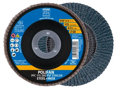 Image de PFERD Disque à lamelles POLIFAN Z PSF STEELOX Ø 115 mm Granulométrie Z-60 conique - 67766115