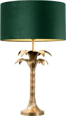 Produktbild von Casa Padrino Luxus Tischleuchte Vintage Messingfarben / Grün Ø 45 x H. 76 cm - Wohnzimmerlampe im Palmen Design