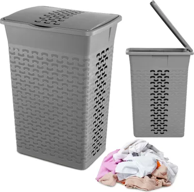 Zdjęcie produktu dla Kosz Na Pranie Bieliznę Wolnostojący Łazienkowy 55 L Szary
