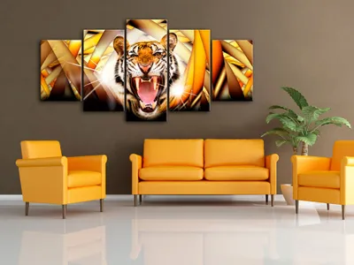 Produktbild von Akustikbild Abstrakt Tiere 200x100 cm Bilder Akustikschaum Hochleistungsschallabsorber Schallschutz Leinwand 5 tlg Wandbild Raumakustik Schalldämmung g-C-0009-b-m