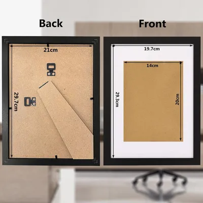 Obrázek produktu pro Sada fotorámečků, 2 kusy, formát A4, černá barva, dřevěný rám, vhodná pro certifikáty a plakáty